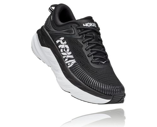 Black / White Hoka One One Bondi 7 Women's Road Running Shoes | AKZVLUT-76