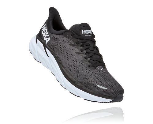 Black / White Hoka One One Clifton 8 Men's Road Running Shoes | BVIXKLQ-29