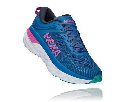 Vallarta Blue / Phlox Pink Hoka One One Bondi 7 Women's Road Running Shoes | PAXGNHI-37