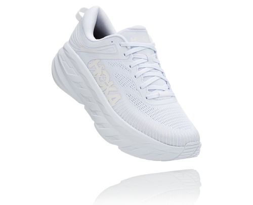 White / White Hoka One One Bondi 7 Men's Road Running Shoes | QVFHRJO-95